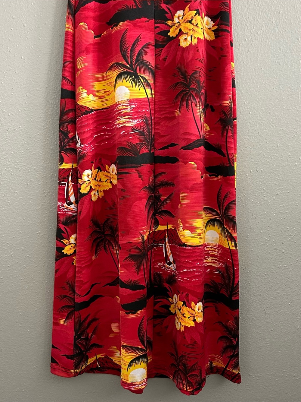 Vintage 90s Hawaiian Sunset Tropical Maxi Dress Red Sleeveless Beach Summer Sz M - Picture 8 of 9